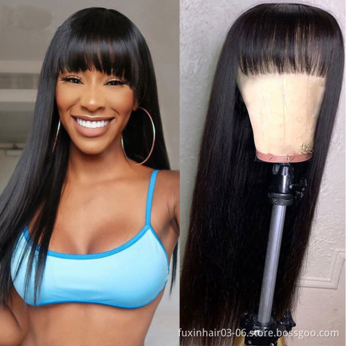 13x6 Brazilian Virgin Frontal Wigs With Bangs Human Hair Lace Front With 360 Frontal HD Straight Lace Front Wigs With Baby Hair